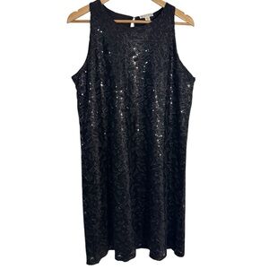 Lila Rose Full Sequin Shift Dress Sz L Black Cocktail Party LBD Relaxed Fit EUC!